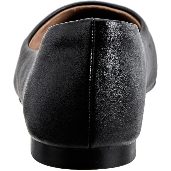 Womens Black Faux Leather Closed Pointed-Toe Low Heel Slip On Ballet Flat Shoes - Picture 4 of 8